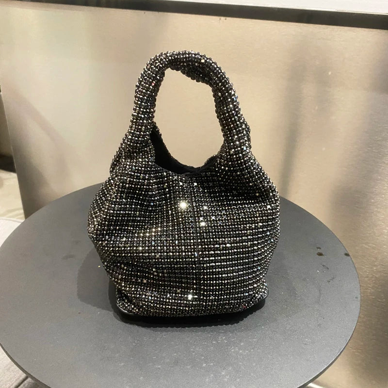 Shiny Crystal Clutch purse bucket Shoulder bag rhinestone Handmade purses and handbags luxury Designer Evening clutch Bag Purse