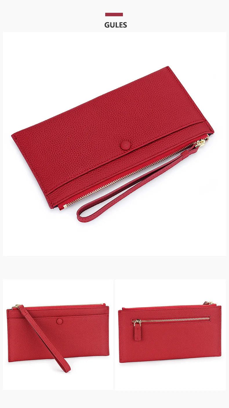 Genuine Leather Women Long Wallet Female Wallets Ladies Clutch Cow Leather Coin Purse Credit Card Holder Wrist phone purse