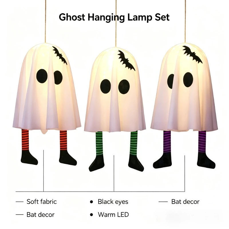 Halloween Glowing White Ghost Hanging Ghosts with Fairy Lights Halloween Outdoor Decoration 50cm Halloween Party Decoration