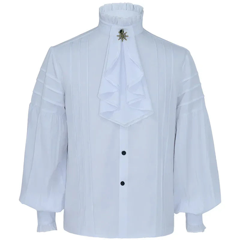 Gothic Punk Shirt Victoria Lace Ruffle Blouse Men's Jabot Tie Tops Long Sleeves Halloween Costume Vintage Tops High Neck Collar