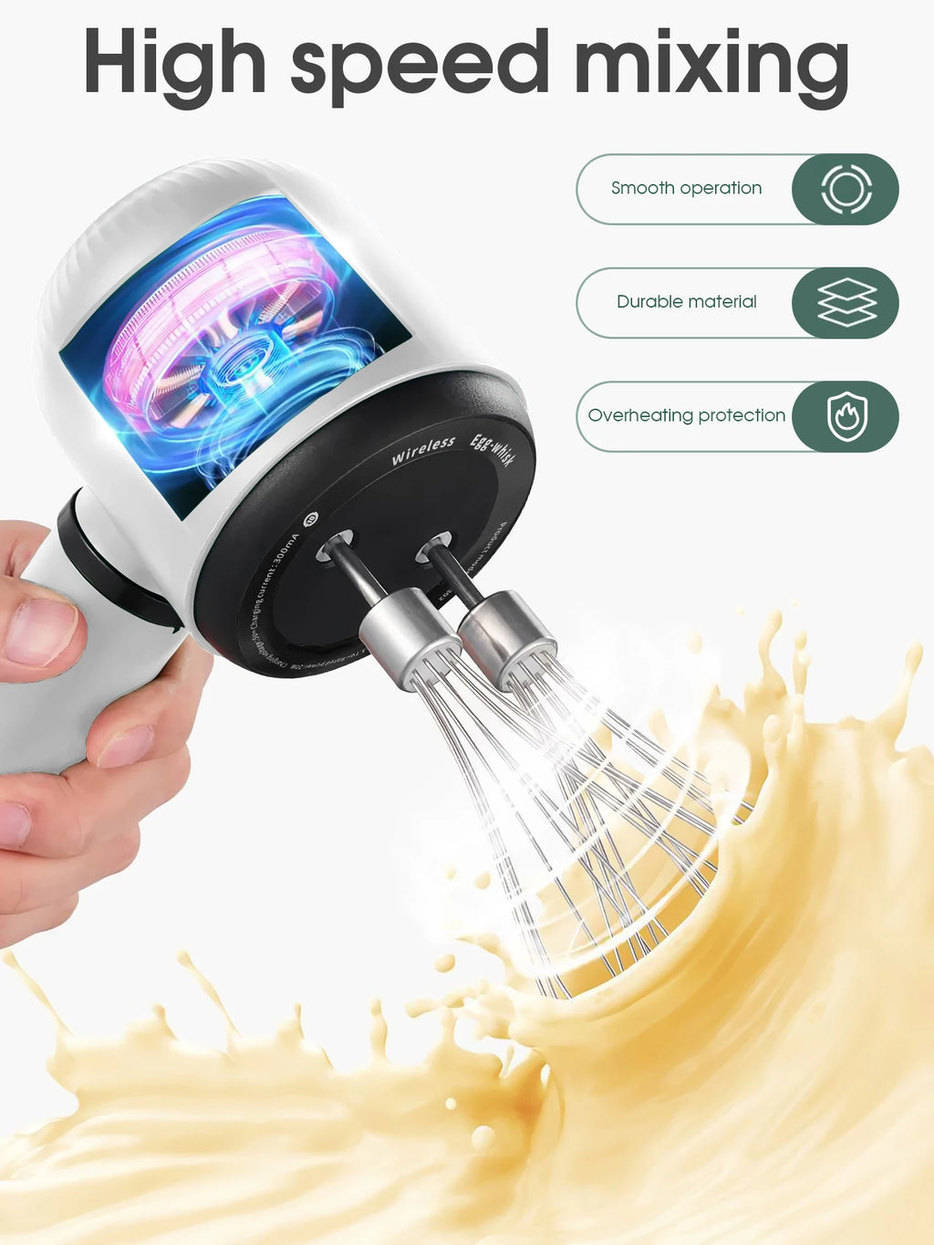 Electric Whisk Twin Stick Model Electric Milk Froth USB Rechargeable 1200mAh 3 Speed Electric Mixer Cake Baking Kitchen Tools