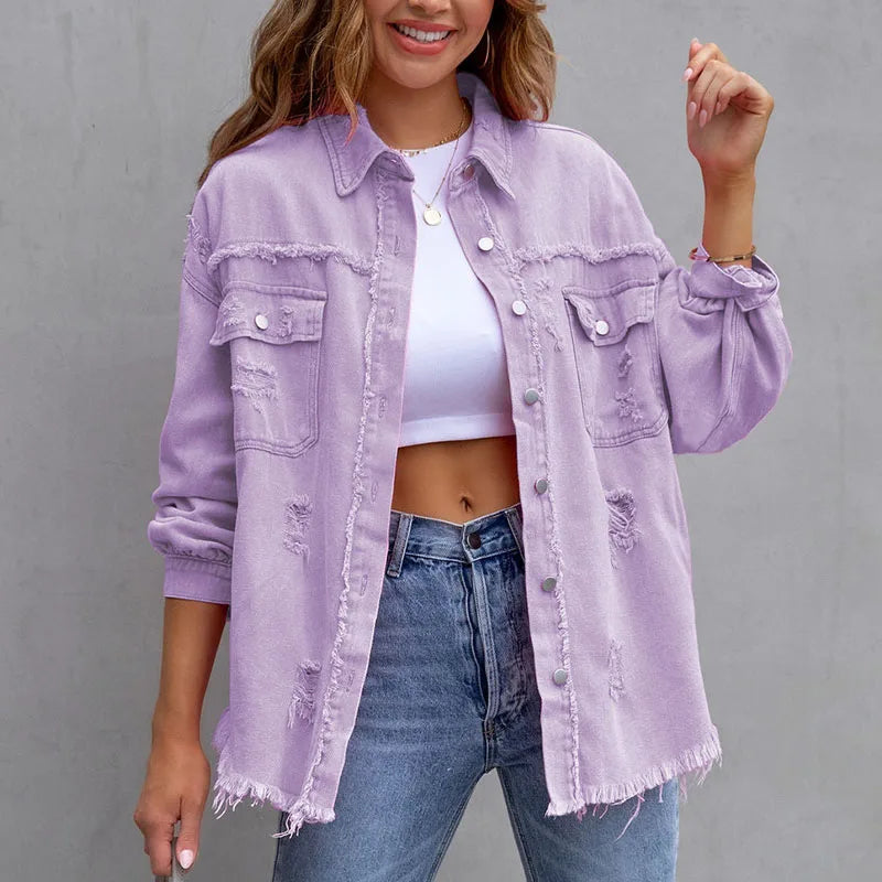 Solid Casual Loose Denim Shirts For Women 2025 Autumn Vintage Women's Oversized Shirts And Blouses Fashion Youth Female Tops