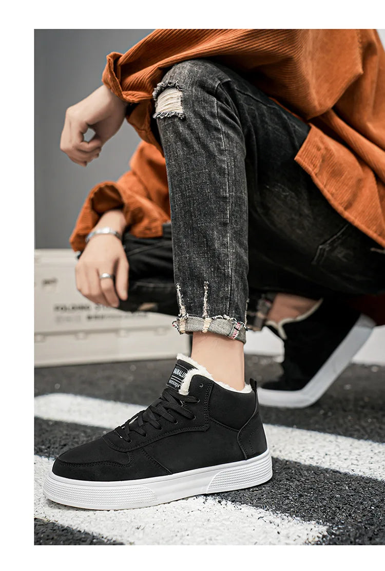 Plus-size men's high-top cotton shoes, men's winter warm fleece-lined casual sneakers, foreign trade fashion sports shoes