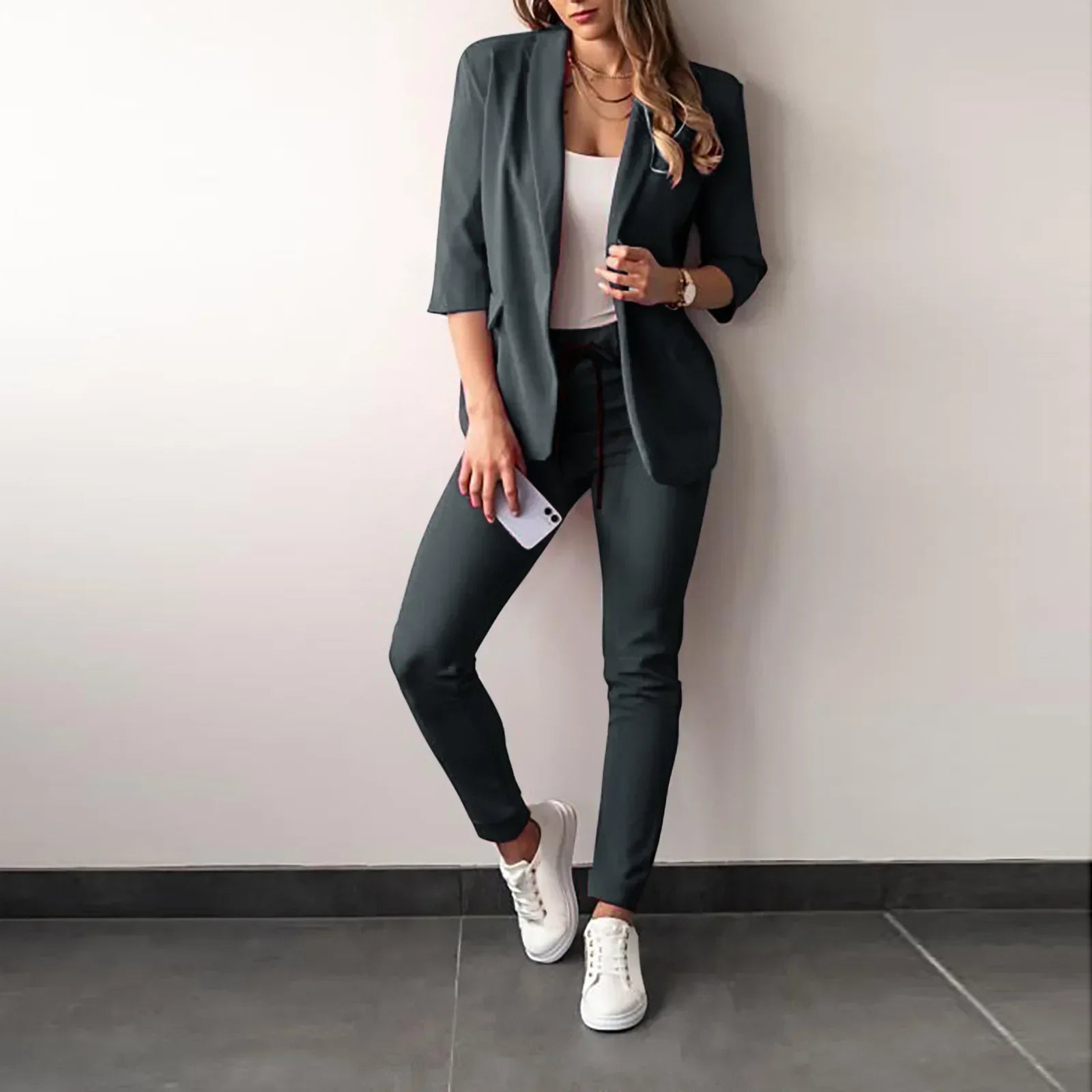 2026 Women's Formal Two Pieces Office Suit Sets Slim Blazer and Pants with Pocket Lapel Women Suits Office Sets 2PCS Tracksuit
