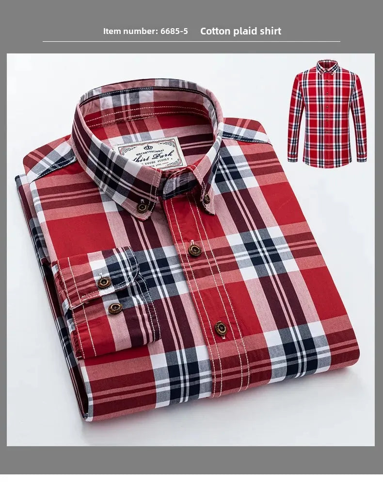 New Men's Pure Cotton Plaid Long Sleeve Shirt Spring Whole Cotton Casual Shirt Korean Style Slims Smooths Your Silhouette No Iro