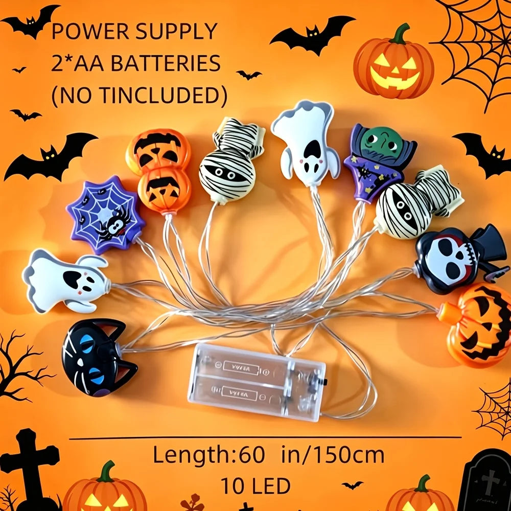 Halloween LED Horror Lights Pumpkin Ghost Mummy Witch Spider Lamp for Indoor Home Window Party Atmosphere Decorations