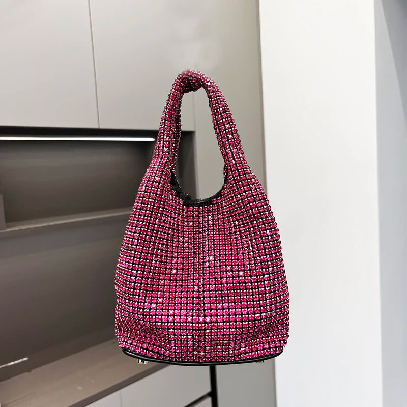 Shiny Crystal Clutch purse bucket Shoulder bag rhinestone Handmade purses and handbags luxury Designer Evening clutch Bag Purse