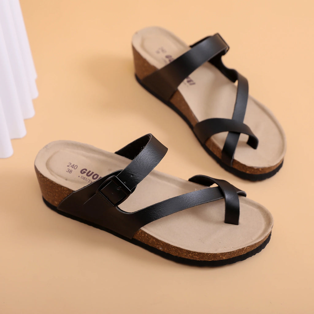 Casual Soft Cork Wedge High Heels Slippers Women Summer Beach Slide Sandals Flip Flop Cross Girl Couple House Outside Shoes