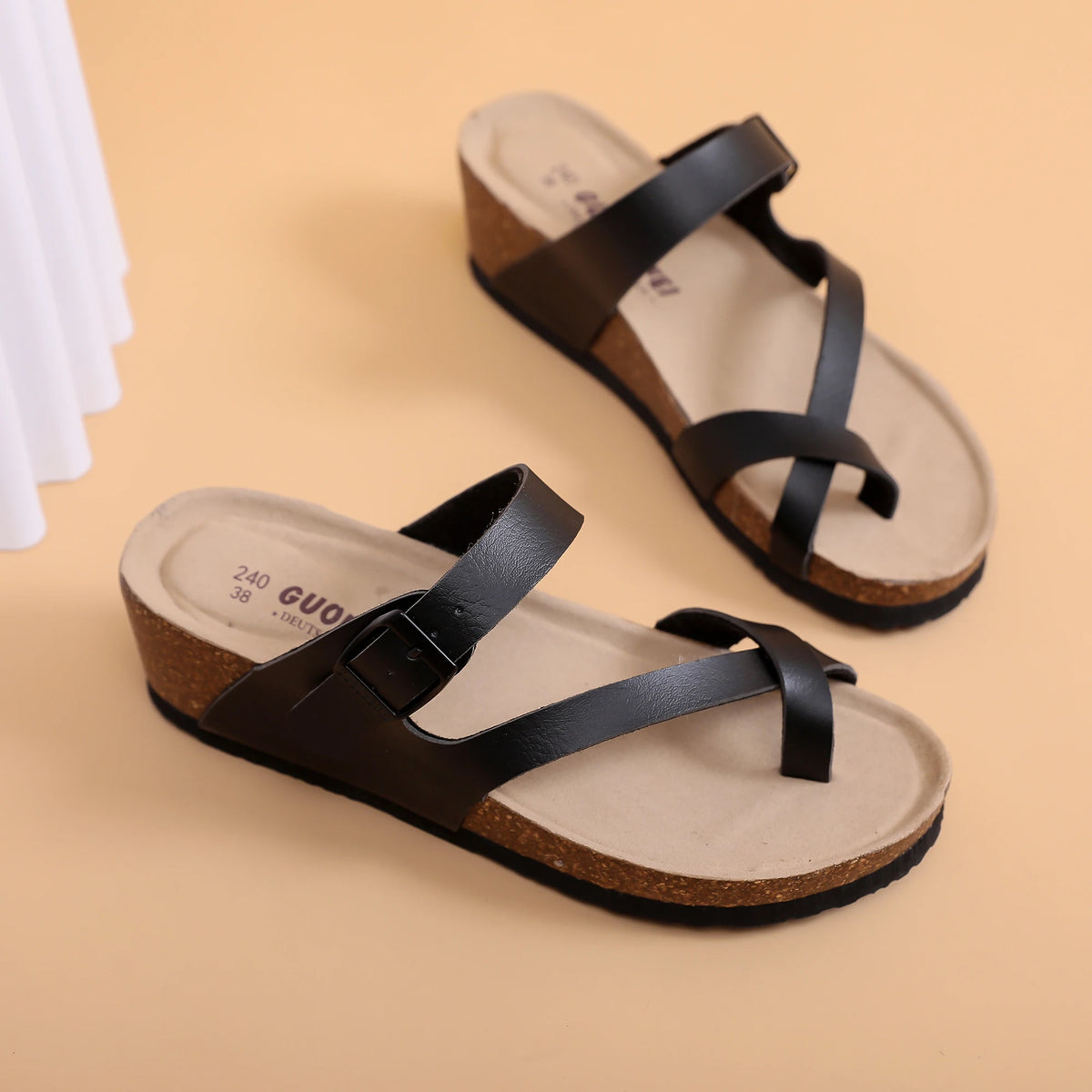 Casual Soft Cork Wedge High Heels Slippers Women Summer Beach Slide Sandals Flip Flop Cross Girl Couple House Outside Shoes