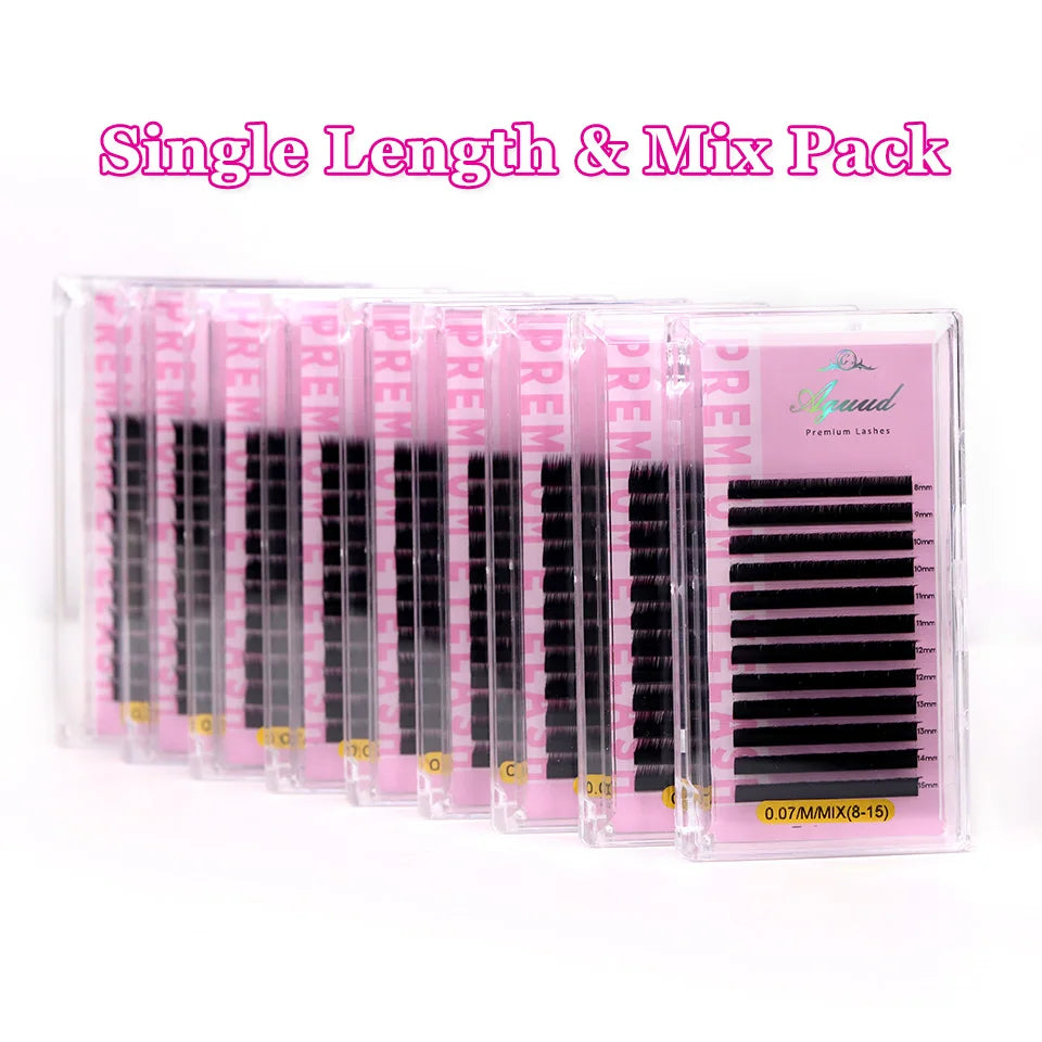 Aguud Soft Natural Matte Black False Eyelash 0.07 L M Curl 8-15mm Mix  Korean PBT Individual Eyelashes  Extension Makeup Cillios