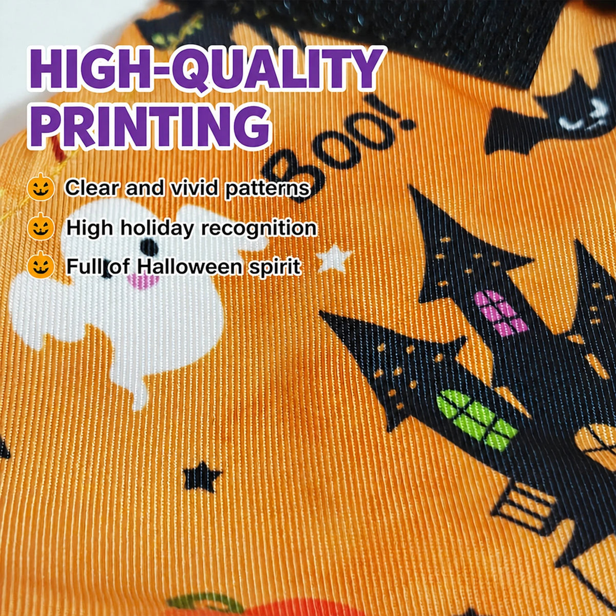 Halloween Witch Pet Costume for Cats & Small Dogs, Witch Hat and Printed Outfit, Adjustable Drawstring, Hook Loop Closures