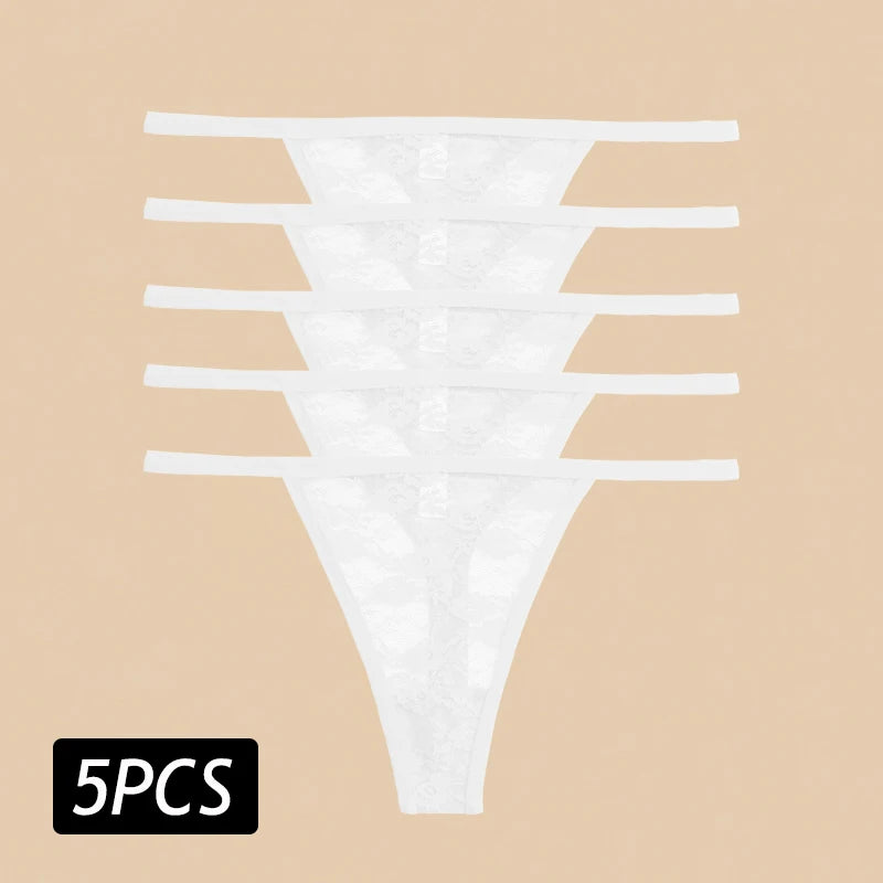 5PCS/Set Sexy G-String Women Floral Lace Thongs Transparent Low Waist Thong Female Underpants Comfort Underwear Sexy Lingerie