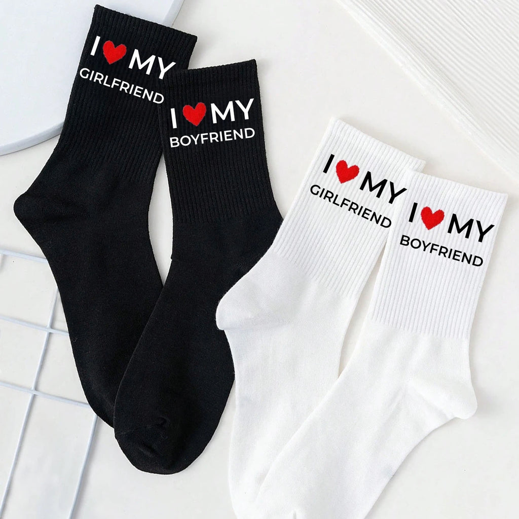 Funny I Love My Girlfriend Boyfriend Couple Socks Matching Lovers Gift Letter Crew Socks Men Women Streetwear Spring Summer