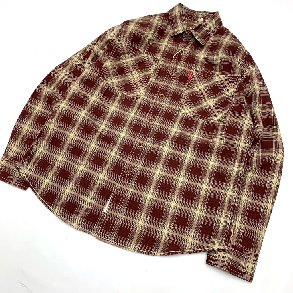 2025 Autumn New Japanese Retro Long-Sleeve Turn-down Collar Plaid Shirt Men's Fashion 100% Cotton Washed Loose Casual Blouses