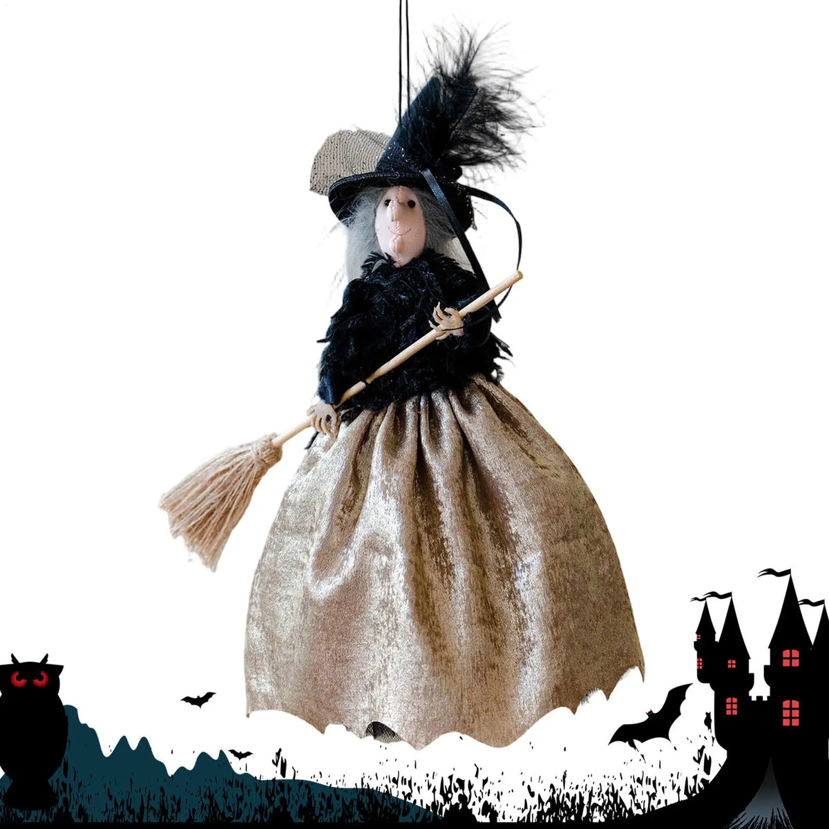 Halloween Witch Doll Decoration Cute Spooky Retro Festival Decoration Witch Doll Halloween Tree Ornaments for Haunted House Bar