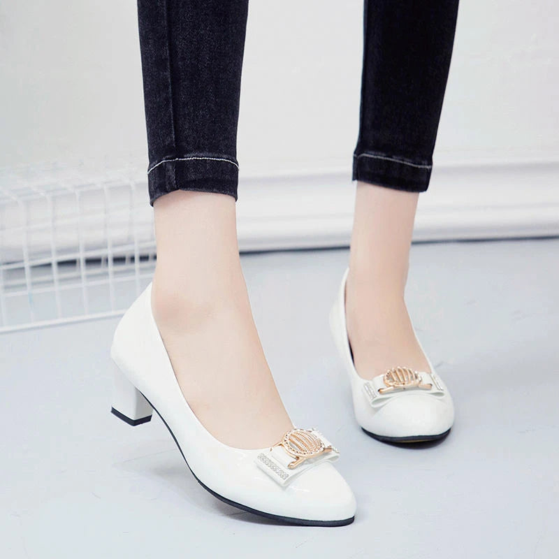 Women Dress Shoes Patent Leather high Heel Pumps Fashion Shoes Pointed Toe Slip on Office Ladies Shoes Zapatos Black Women Shoes
