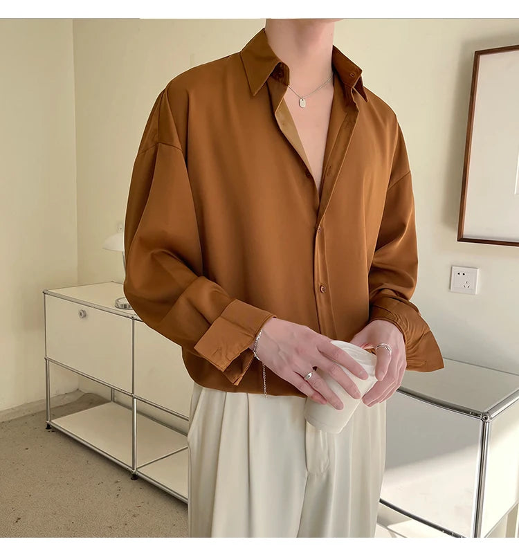 White Long Sleeved Shirt Men Oversized Fashion Social Mens Dress Shirt Korean Loose Ice Silk Shirt Mens Office Formal Shirts