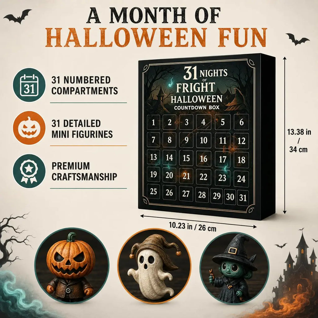 Halloween Advent Calendar, 31 Days of Halloween Countdown Calendar with 31 Mini Spooky Figurines, Surprise Box for Kids Adults