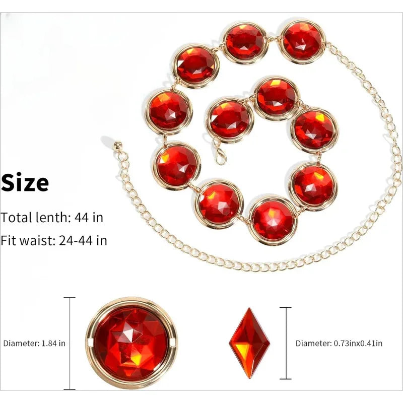 Red Gem Waist Belt Cosplay Stone Chain Western Belt Adjustable Halloween Rhinestone Belt Costume Accessories for Props