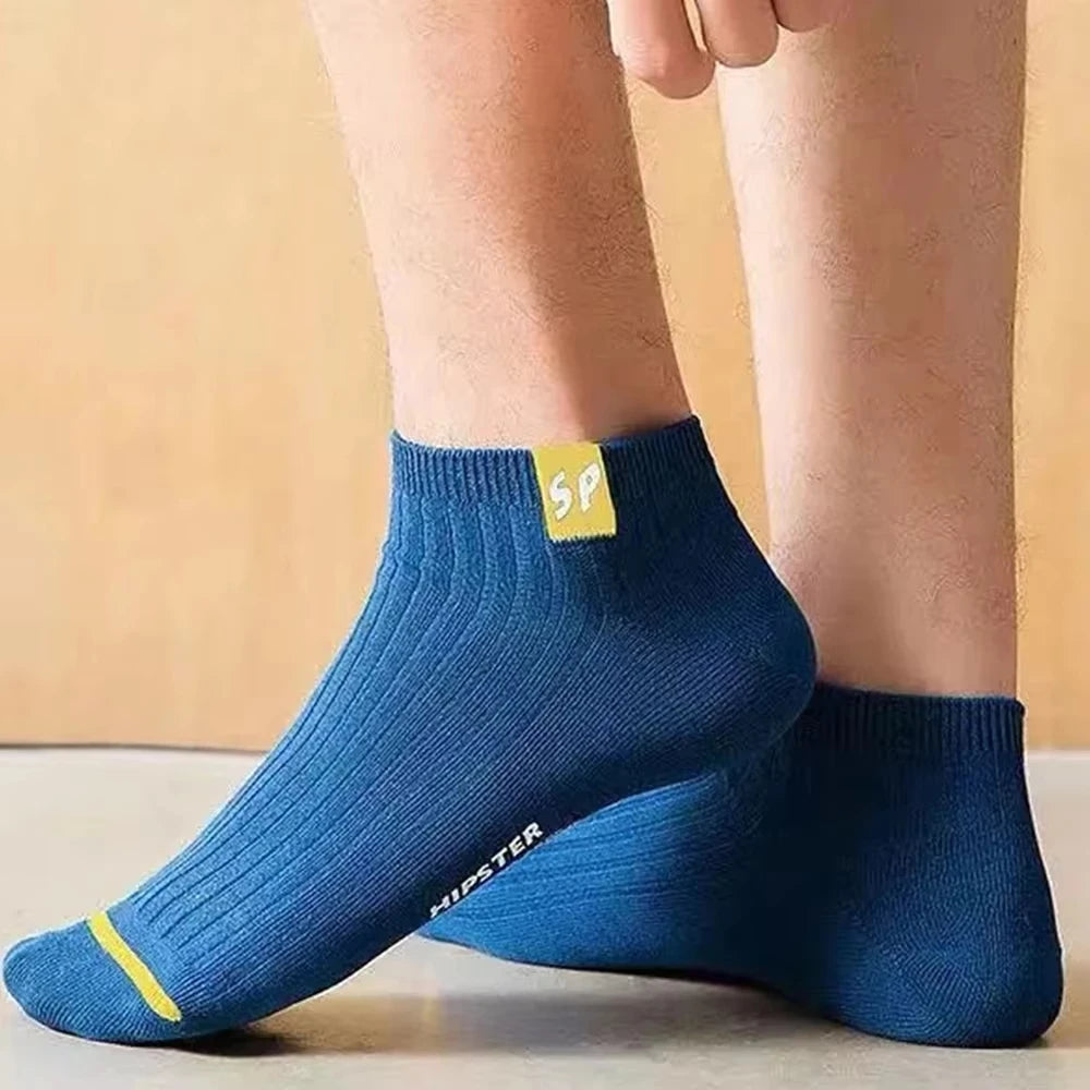 5 Pairs Mens Cotton Ankle Socks Set Low Cut Breathable Soft Comfortable Anti Odor Sweat Absorbing Sport Socks for Summer