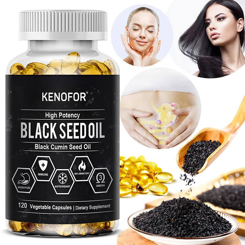 Black Seed Oil Capsules - 500mg, Black Cumin Seed Oil Supplement for Immune Function, Digestive Support, Hair & Skin Health