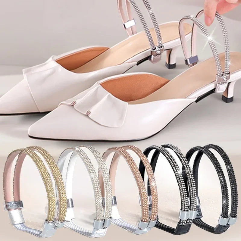 2pcs Anti-skid High Heels Shoes Band Women Rhinestone Shoelaces Triangle Bundle Anti-drop Straps Belt Drill Elastic Fixing Belts