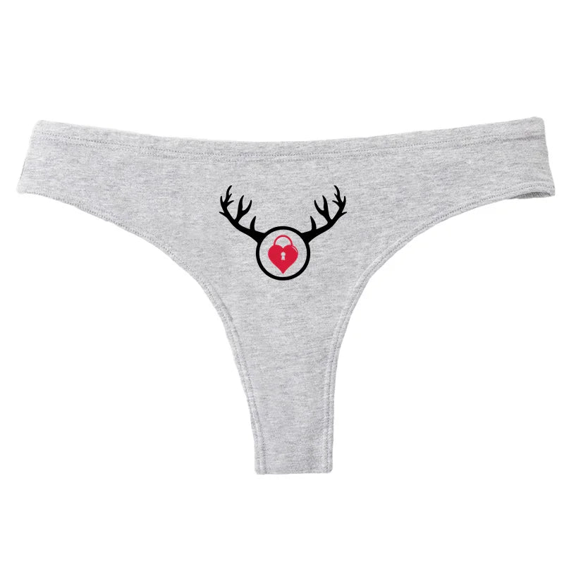 Cuckold Heart with Antlers G-string Women's Cotton Thong Breathable Comfortable Female Underwear Girls Hot Panties Sexy Lingerie