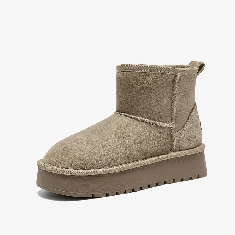 BEAUTODAY Platform Snow Boots Women Suede Sewing Ultra Mini Warm Plush Outdoor Ankle Boots Winter Ladies Handmade 08069