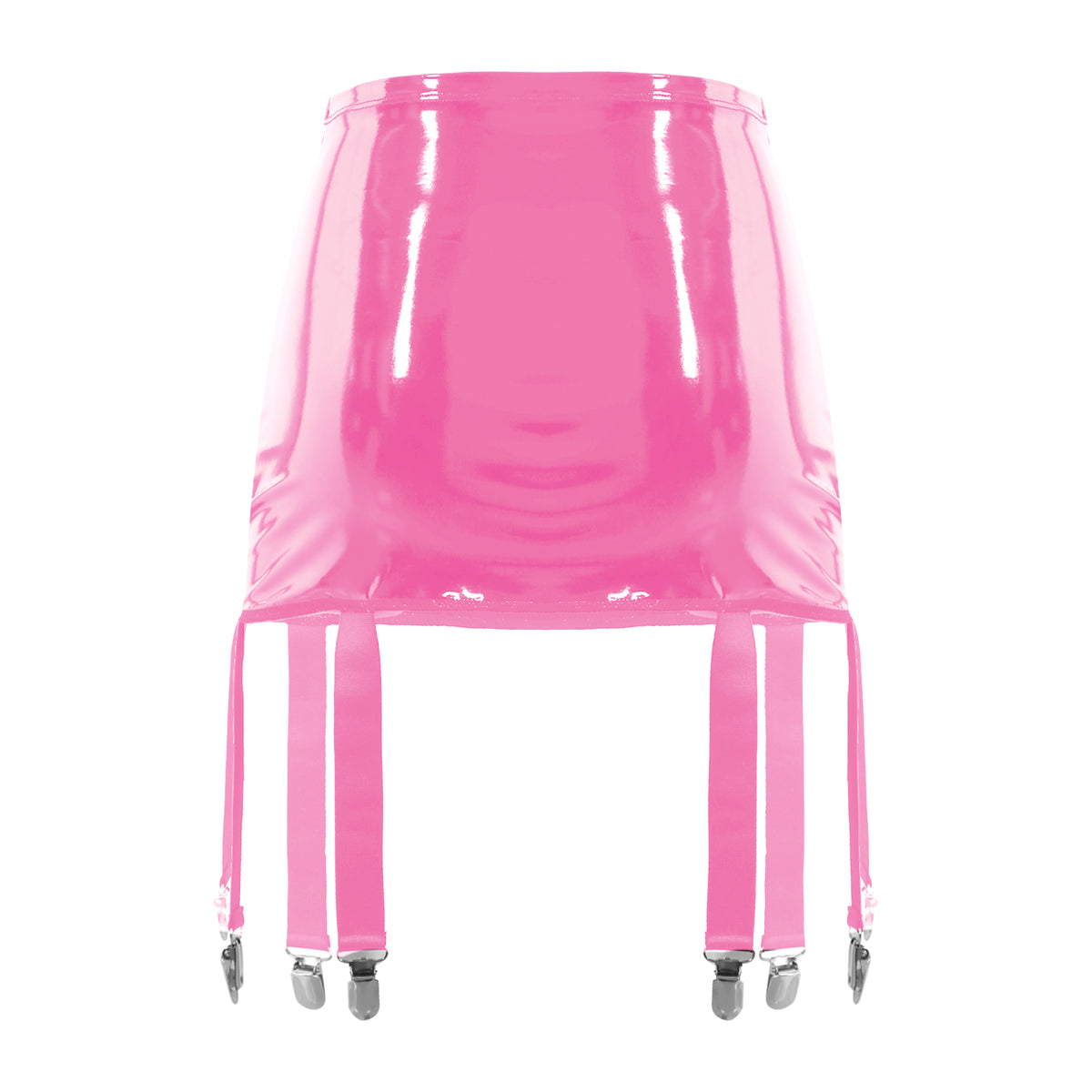 Sexy Women Wetlook PVC Leather Ruffled Skirts Party Low Waist Built-in Thongs Mini Skirt with Garter Belts Metal Clips Set Club