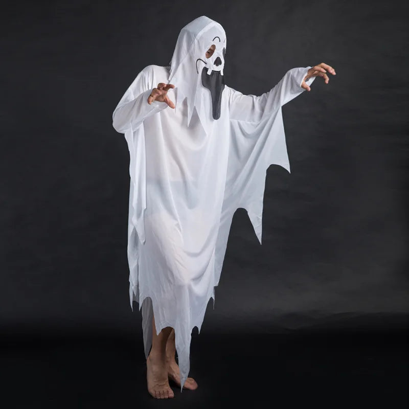 Halloween White Ghost Costume Spooky Spirit Outfit for Haunted House Costume Party Night Parade Festival Theme Event Dress Up