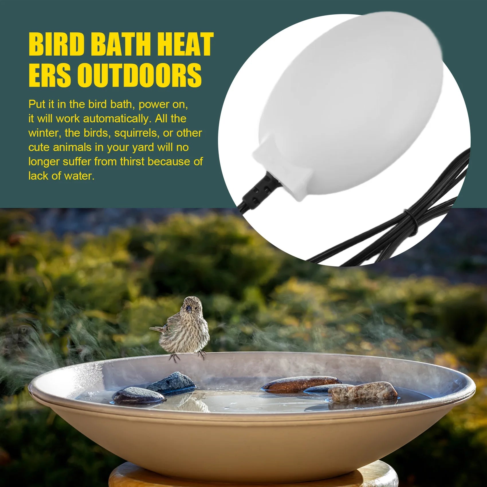 A59T Stronger Power 60W Bird Bath Heater, Birdbath Deicer with Thermostatically Controlled & Auto Shut US Plug