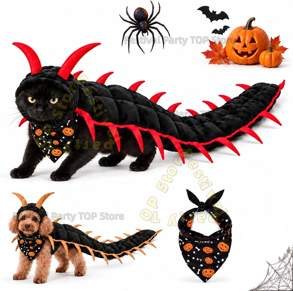 Halloween Centipede Pet Costumes for Cat & Dog 50'' 3D Cosplay Clothes,Halloween Themed Pet Wear Photo Prop for Outdoor