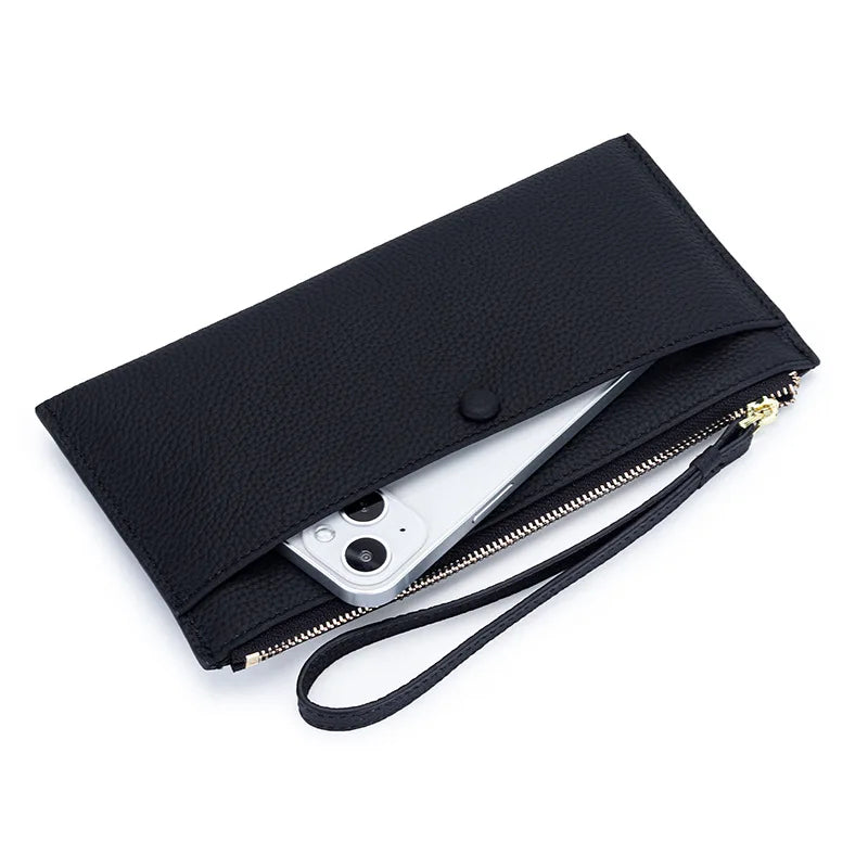 Genuine Leather Women Long Wallet Female Wallets Ladies Clutch Cow Leather Coin Purse Credit Card Holder Wrist phone purse
