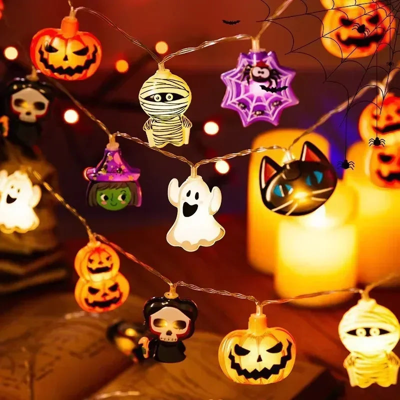 Halloween 1.5m 10 LED Battery Powered String Lights With Ghost Witch Cat Pumpkin Spider Web Skeleton Mummy Pirate Shape Indoor