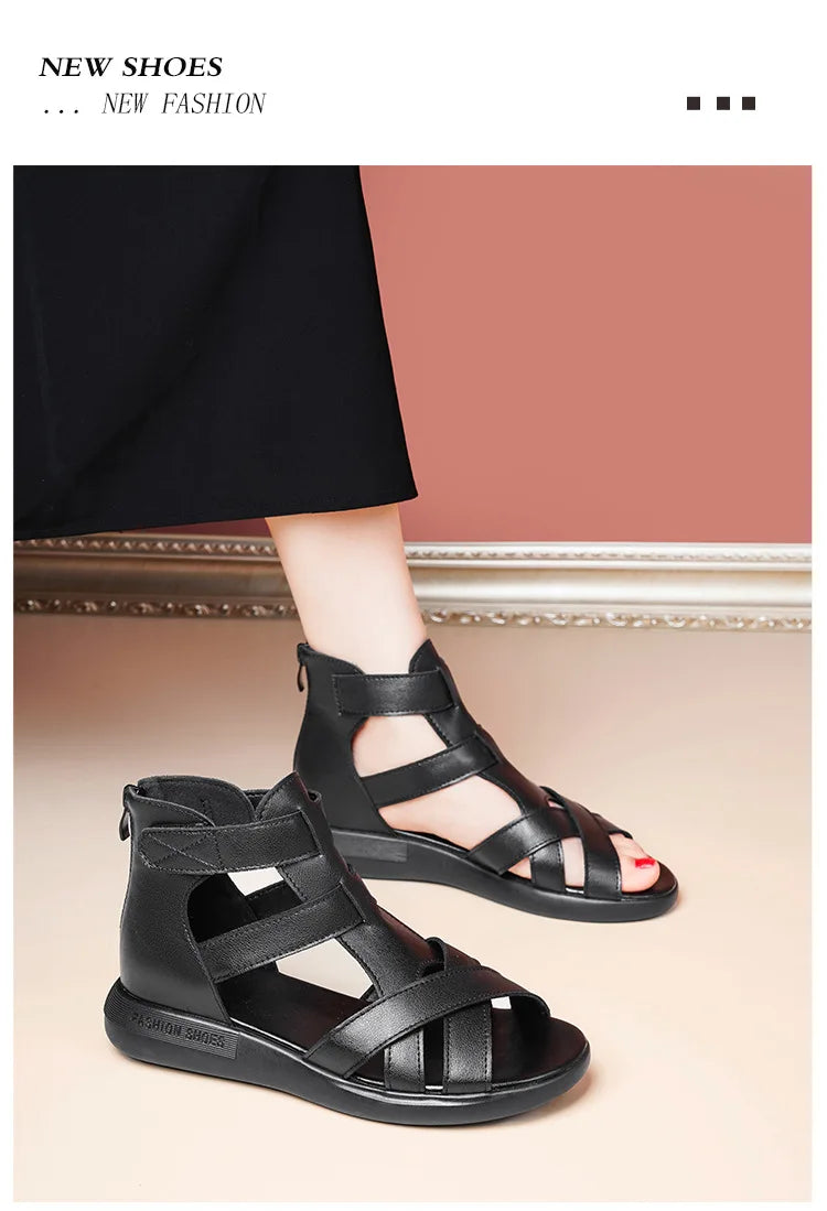 GKTINOO Summer Open Toe Genuine Leather Sandals Flat Shoes Roman Sandals 2026 Large Size Cool Boots Women Shoes Flat Sandals New
