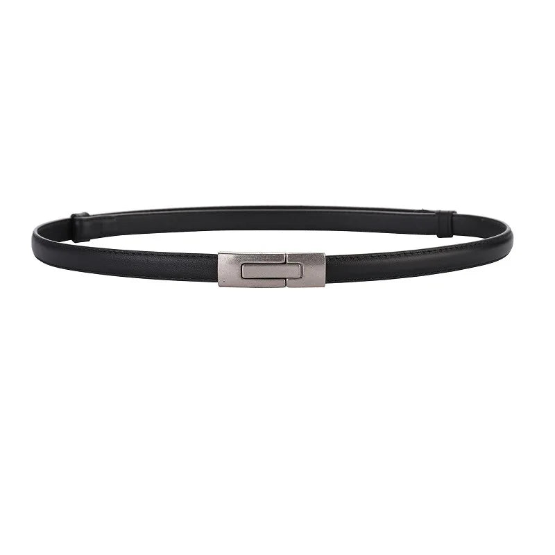Women Skinny Genuine Leather Slim Belt Adjustable Alloy Buckle Waist Belt for Dress