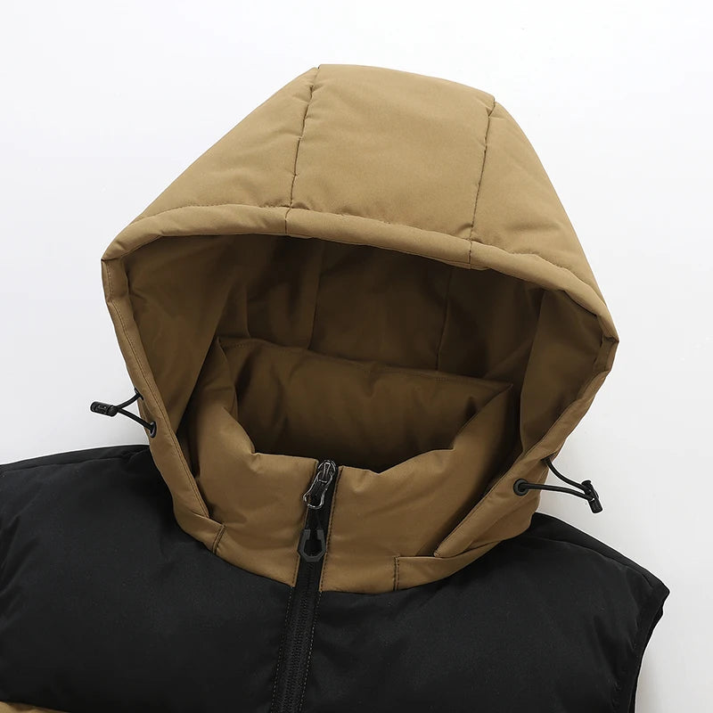 Autumn Winter Men Hooded Thicken Casual Sleeveless Vests Jackets Coat Mens Detachable Hat Waistcoat Vest Man Cotton Outwear Vest