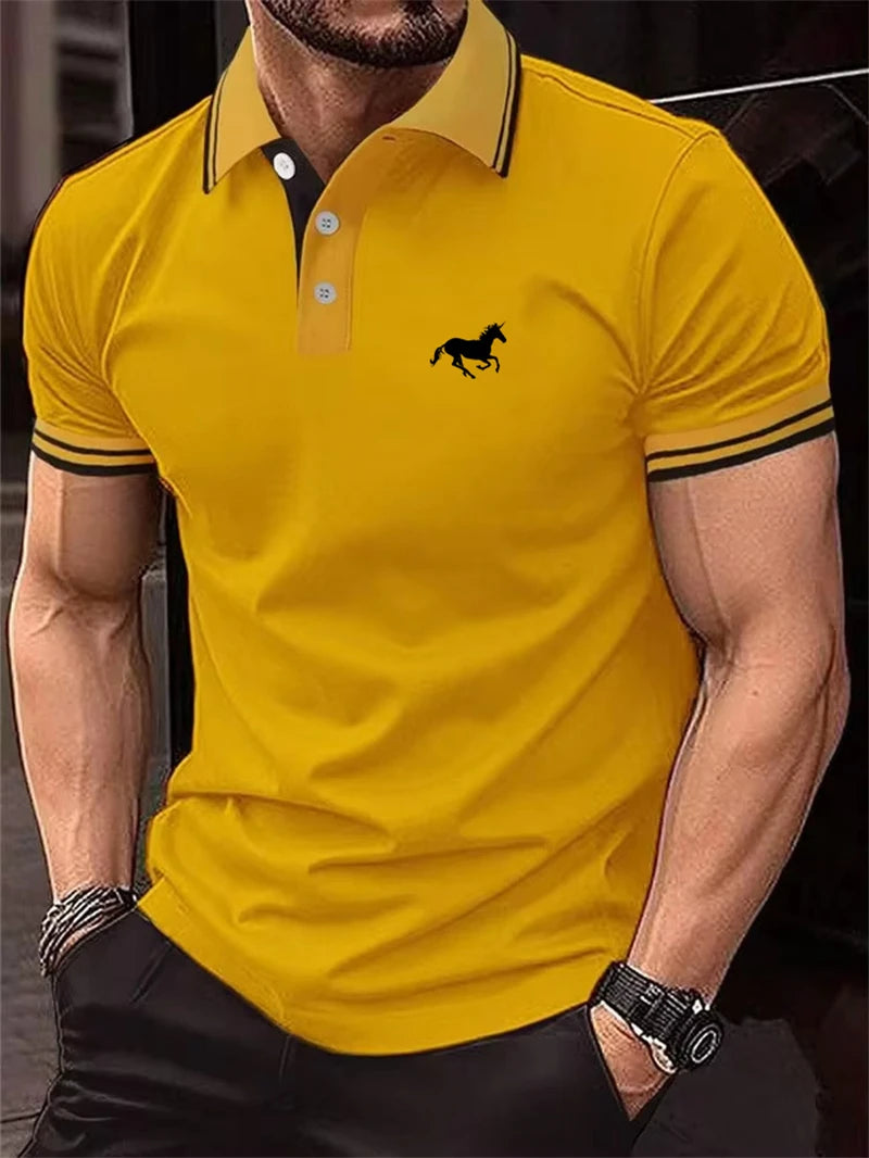 Simple Stripe Horse Graphic Polo Shirts For Men Summer Fashion 3D Printed Short Sleeve Polo Shirt Cool Streetwear Lapel Tops