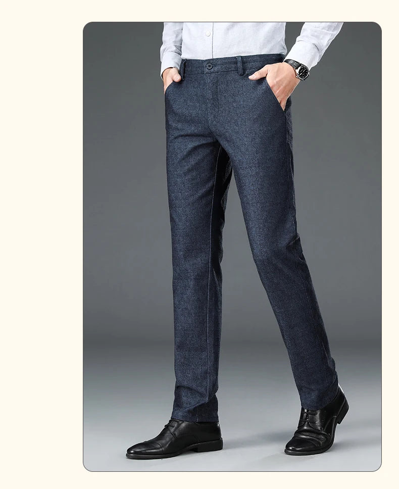 Autumn Brand Clothes Men's Suit Trousers Cotton Loose Straight Pants for Male High Waist Elastic Black Casual Formal Pant Man