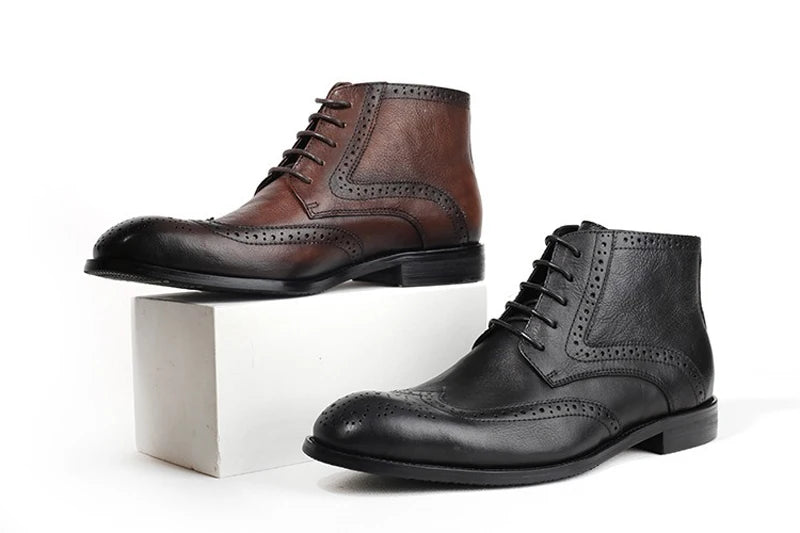 British Brock Carved Leather Boots Retro Business Formal Leather Shoes Fashion Men's Boots Cowhide Men's Short Boots
