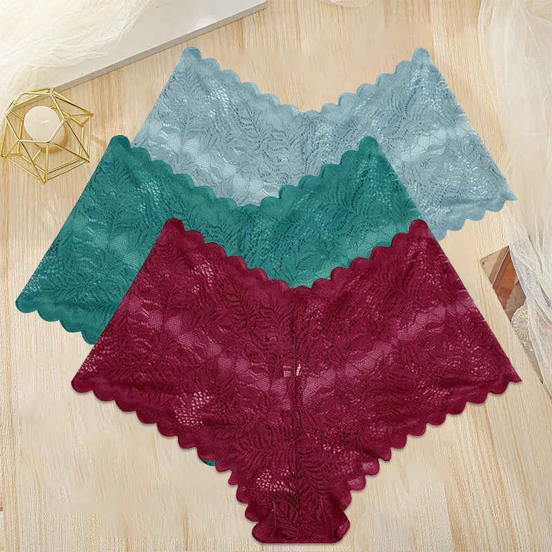 FINETOO 3PCS/Set Women Floral Lace Panties High Waist Briefs Sexy Lingerie Pantys S-XL Underpants Female Underwear Intimates