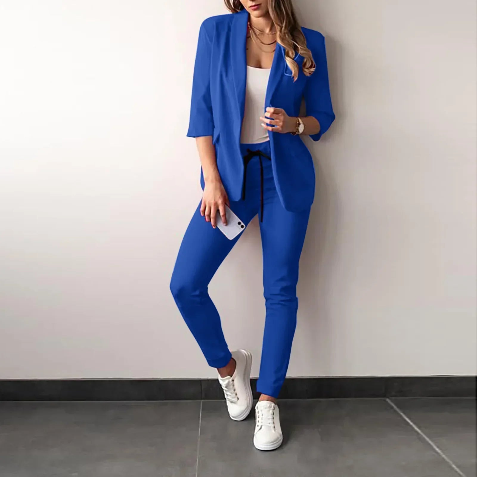 2026 Women's Formal Two Pieces Office Suit Sets Slim Blazer and Pants with Pocket Lapel Women Suits Office Sets 2PCS Tracksuit