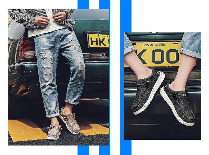 Large Size Outdoor Men's Casual Denim Canvas Shoes Vulcanize Shoes Fashion Luxury Style Designer Breathable Men Sneakers Loafers