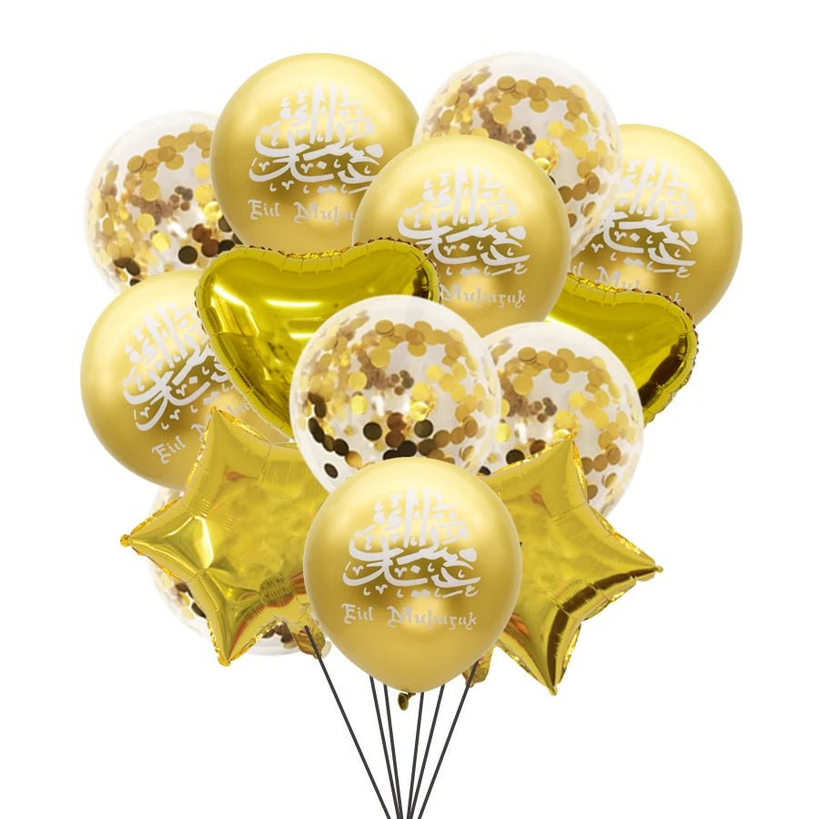 14pcs eid mubarak heart star balloons Home Ramadan Kareem party decoration Ramadan balloons Islamic Muslim party supplies