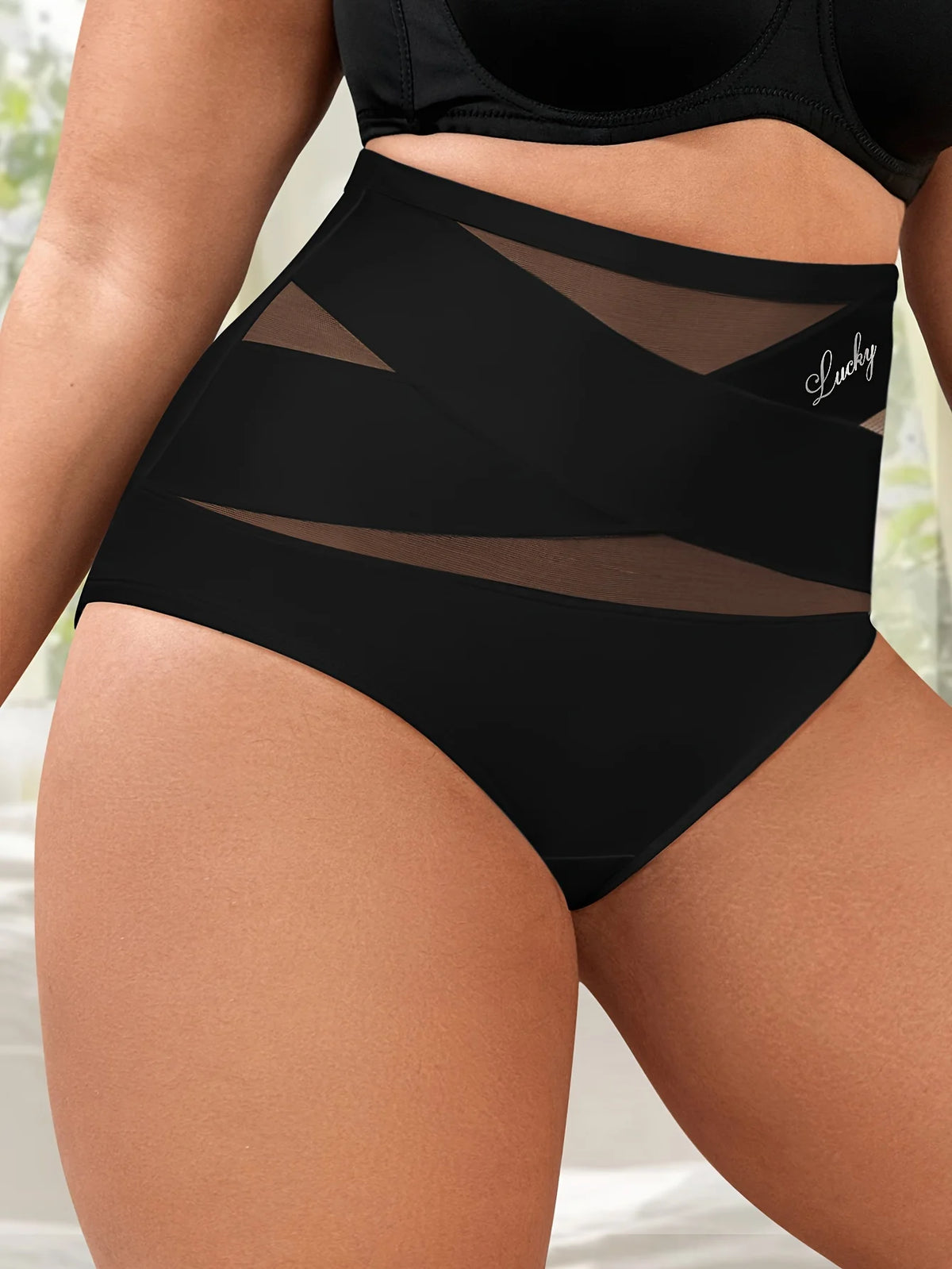 Large Size High Waist Tummy Tuck Women's Panties Sexy Mesh Cross Tummy Tuck Ice Silk Traceless Triangle Panties Hip Lift