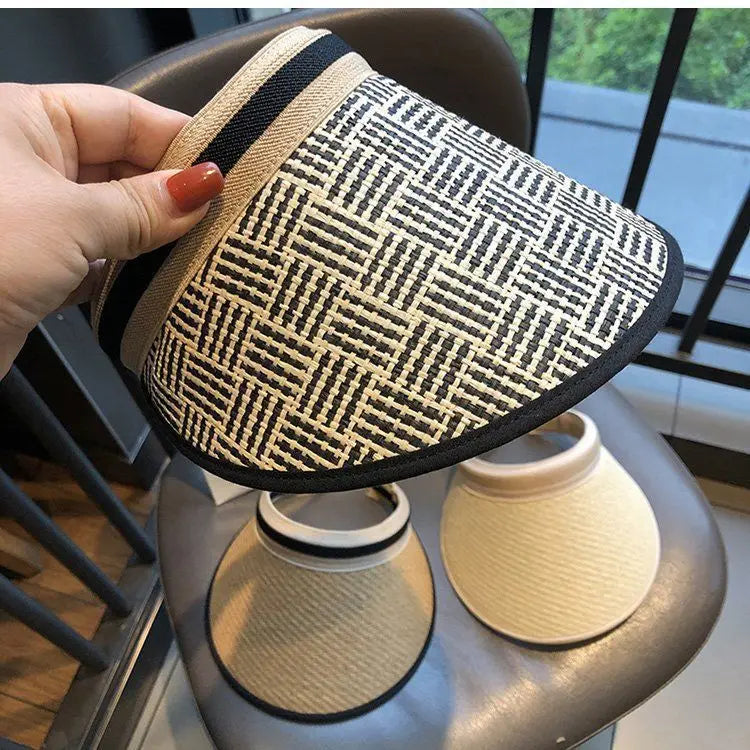 Straw Hat Visors Beach Hat Ladies Hats and Caps Empty Top Hat Summer Hats for Women Sun Protection Ponytail Hat Kpop Designer