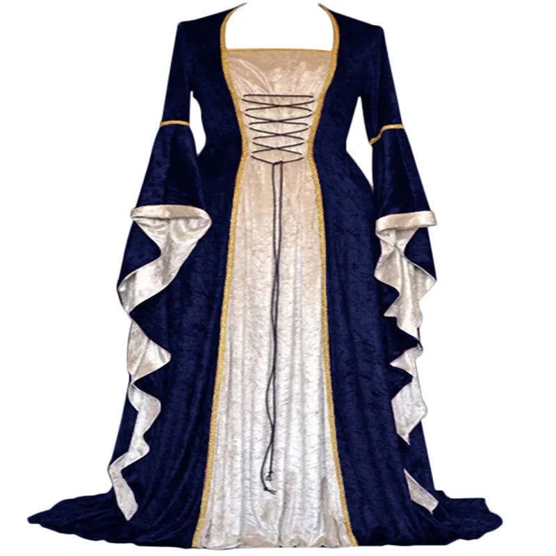 Halloween Women 3XL Plus Size Medieval Retro Court Princress Cosplay Costume Long Dress Elegant Witch Square Collar Masquerade