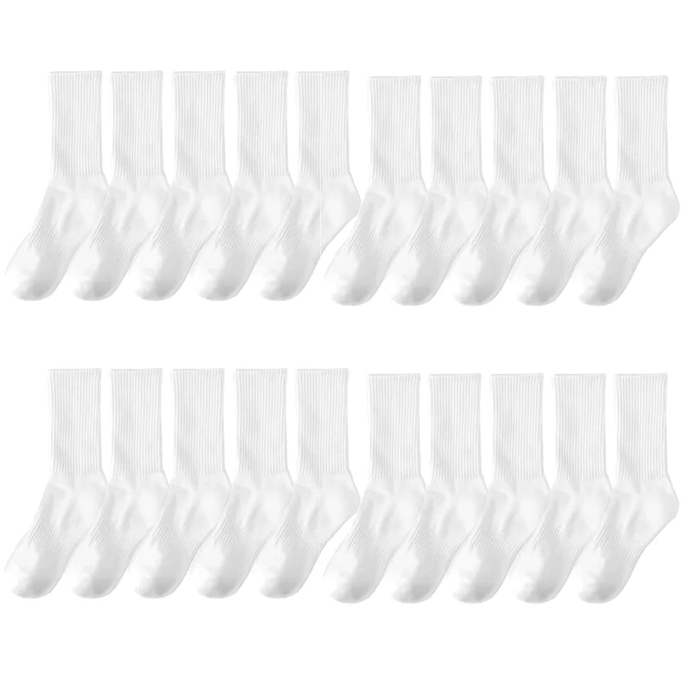 10/20/30Pairs Pure Cotton Men's High Socks Classic Black White Breathable Sweat-Absorbent Warm Elastic Sports Socks