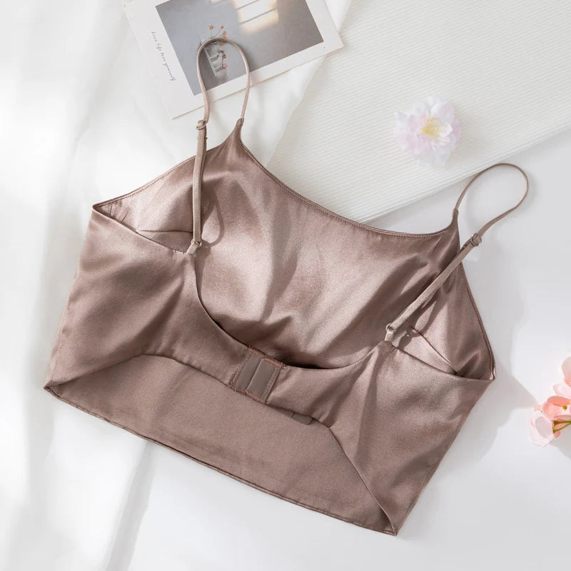 Women Silk Bra, 93%Silk 7%Spandex Underwear,  Full Cup, Comfortable Female Underwear, Thin padding Brassiere, Camis style
