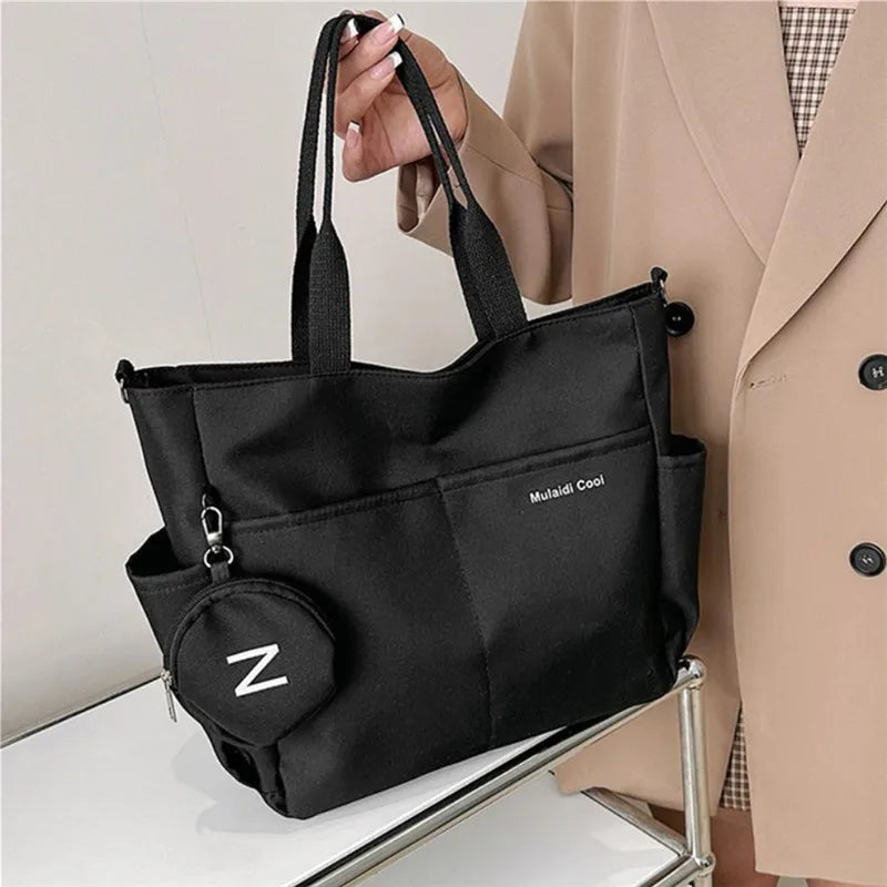 Oxford Design Double Sided Pocket Tote Bag Teen Women Large Capacity Handbag Single Shoulder Crossbody Bag with Round Coin Purse